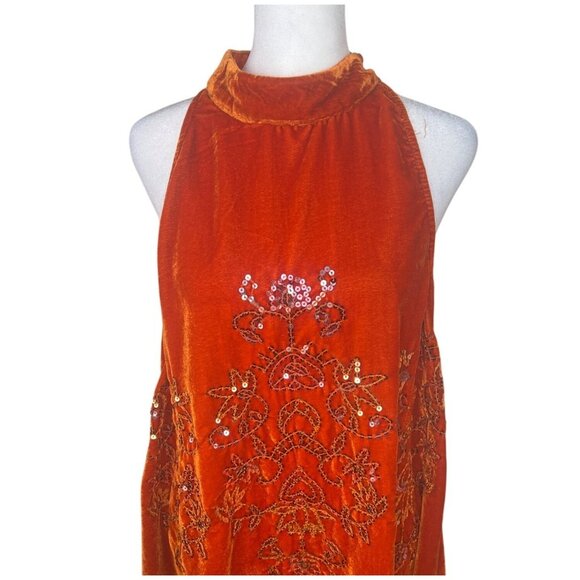 Free People Jill's Sequin Swing Velvet Halter Mini Dress Orange Sleeveless Large - Picture 10 of 16